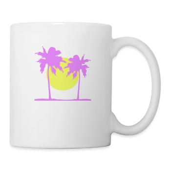 Deux Palmiers Île Soleil Coucher De Soleil Rond Rose - Mug blanc - blanc - Droite