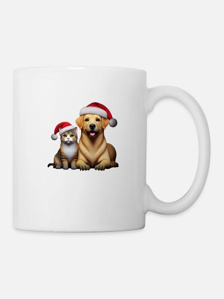 Christmas Corgi and Cat - Mug - white