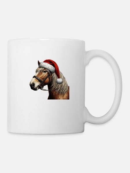 Christmas horse with Christmas hat - Mug - white