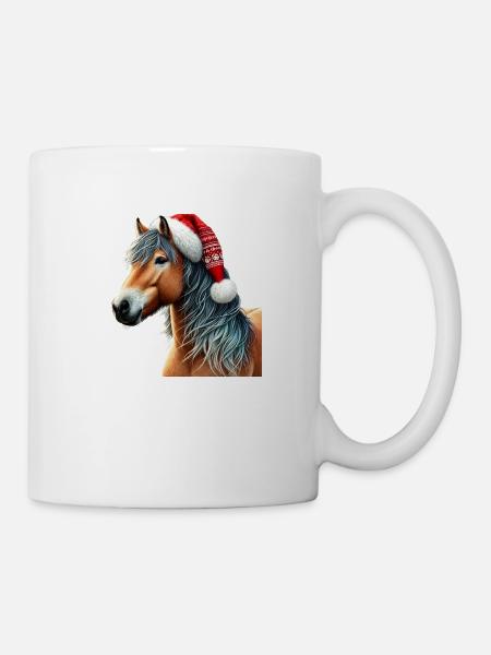 Weihnachtliches Pferd mit Weihnachsmütze - Tasse - Weiß