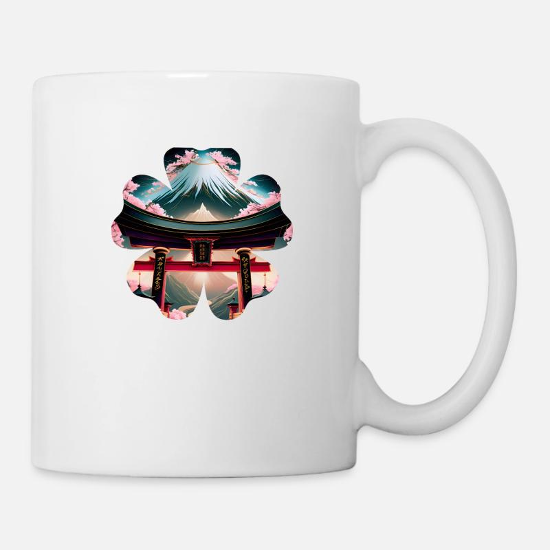 Blume des Berges Fuji mit einem Torii-Tor - Tasse - Weiß