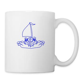 Süßes Lustiges Boot Wellen Segelt Gesicht Lächelt - Tasse - Weiß - Rechts