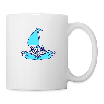 Cute Funny Boat Waves Sailing Face Smiling - Mug - white - Right