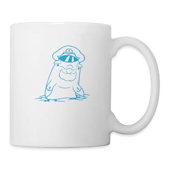 drôle vieux dauphin capitaine mignon dessin animé bande dessinée - Mug blanc - blanc - Droite