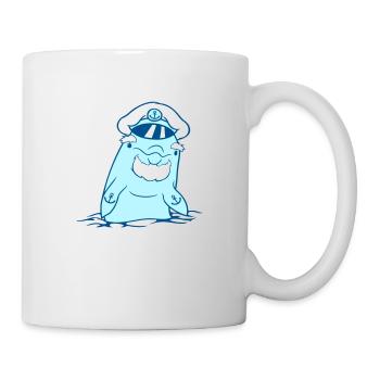 drôle vieux dauphin capitaine mignon dessin animé bande dessinée - Mug blanc - blanc - Droite