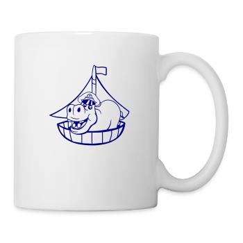 Lustiges Nilpferd Kapitän Segelt Süß Cartoon Comic - Tasse - Weiß - Rechts