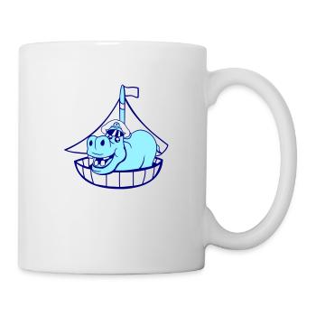 Lustiges Nilpferd Kapitän Segelt Süß Cartoon Comic - Tasse - Weiß - Rechts