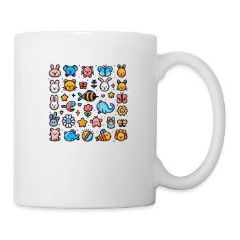 Bunte niedliche Tier- und Natursymbole - Tasse - Weiß - Rechts