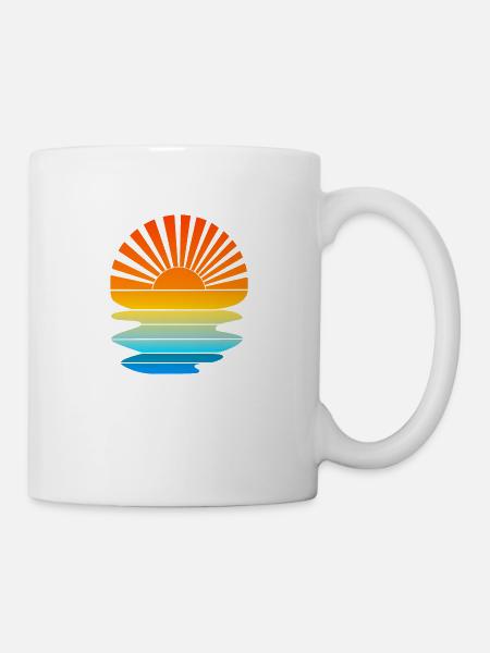 Retro Sonnuntergang mit Wellen - Tasse - Weiß