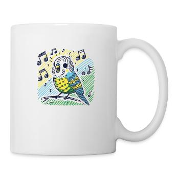 Singender Wellensittich auf Ast - Tasse - Weiß - Rechts