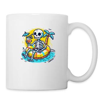 Skelett mit Schwimmreifen – Lustiges Sommerdesign - Tasse - Weiß - Rechts