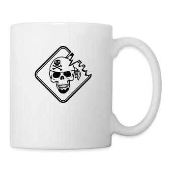 Pirat Schild Schädel Skelett Totenkopf Warnung - Tasse - Weiß - Rechts