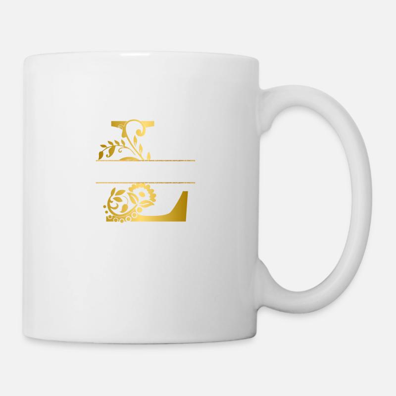 Personalisierter goldener Blumenbuchstabe l - Geschenkidee - Tasse - Weiß