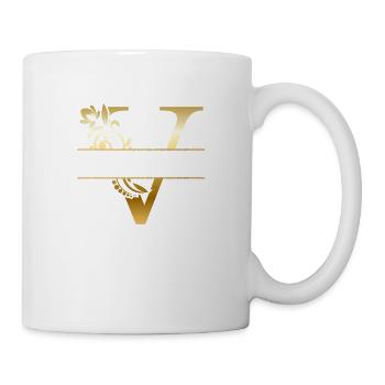 Personalized golden floral letter v - gift idea - Mug - white - Right