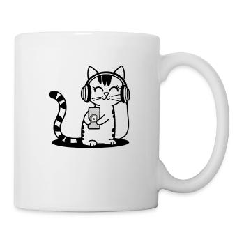 chat mignon écoutant de la musique casque chaton - Mug blanc - blanc - Droite