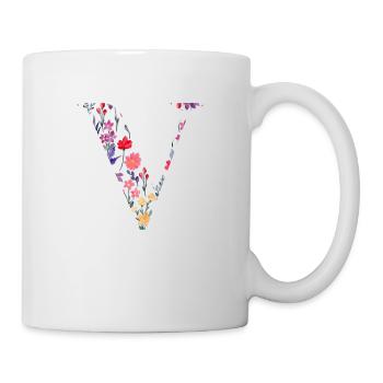 Personalized floral letter v - gift idea - Mug - white - Right