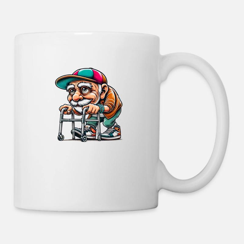 Senior mit Rollator Geburtstagsgeschenk Rentner - Tasse - Weiß