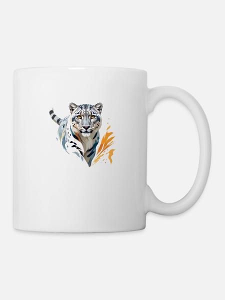 Schneeleopard Vektorgrafik mit lebendiger Illustration - Tasse - Weiß