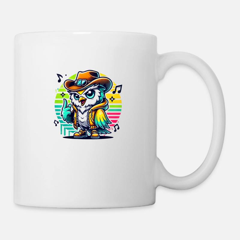 Singende Cowboy Eule mit Cowboyhut - Tasse - Weiß