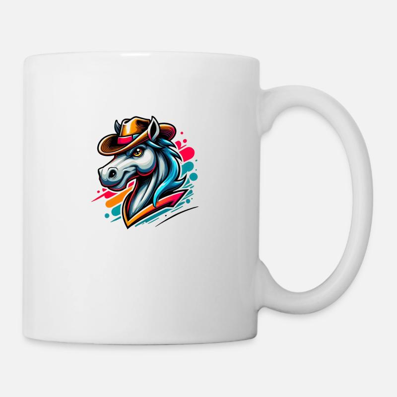 Westernreiten Pferd mit Cowboyhut - Tasse - Weiß