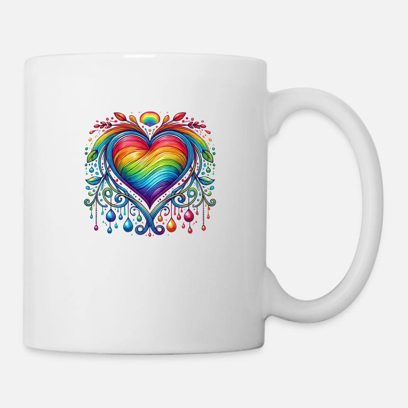 Regenbogen Herz - Tasse - Weiß