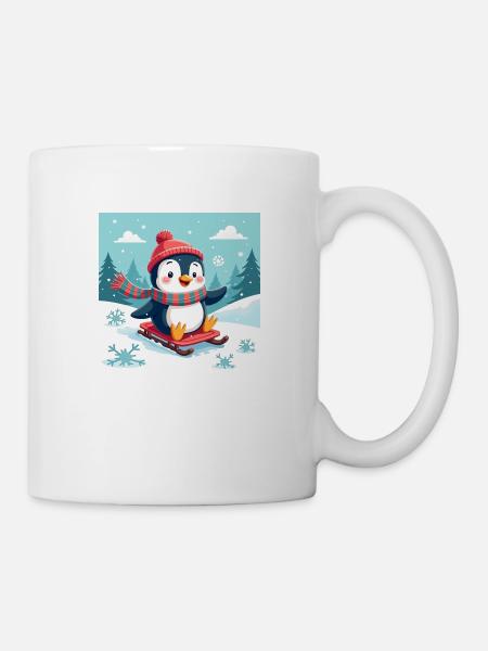 Laughing penguin on the sleigh – winter fun - Mug - white