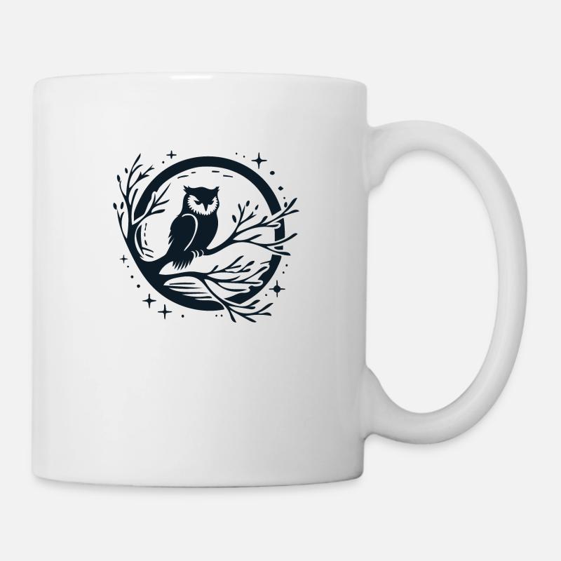 Eule auf einem Baum Silhouette - Tasse - Weiß