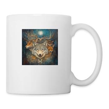 Esoterik Spiritualität Mystik Wolf, Fuchs, Hirsch, - Tasse - Weiß - Rechts
