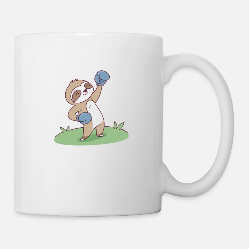 Funny Boxing Sloth Cartoon Illustration - Mug - white