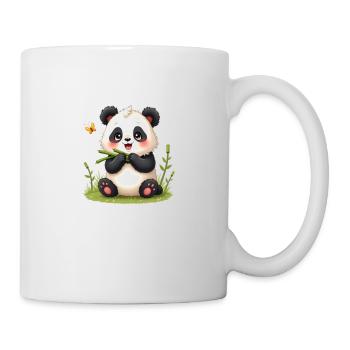 Süßer Cartoon Panda mit Bambus und Schmetterling - Tasse - Weiß - Rechts