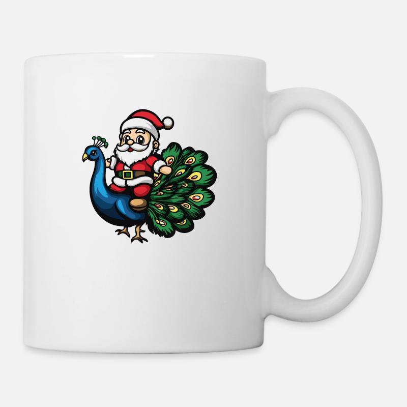 Peacock Bird Santa Claus Cartoon - Mug - white