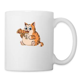 Lustige mollige Katze, die Pizza isst Fast Food - Tasse - Weiß - Rechts