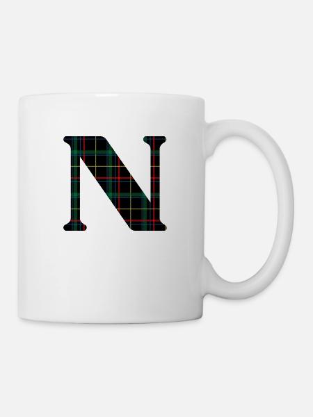 Monogramm n Schottischer Tartan - Tasse - Weiß
