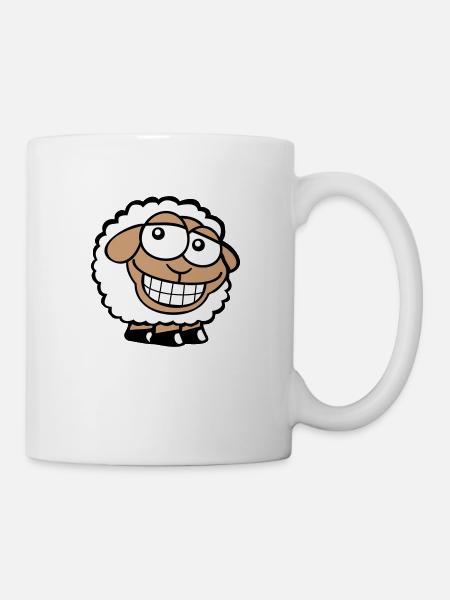 Schaf Grinsen Guckt Doof Frech Lächeln Glücklich - Tasse - Weiß
