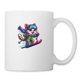 Katze Skiing Ski - Tasse - Weiß - Rechts