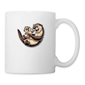 Otter mother with child frolicking - Mug - white - Right