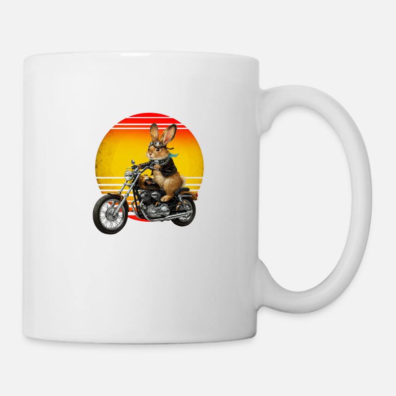 Ein Kaninchen auf einem Motorrad - Tasse - Weiß