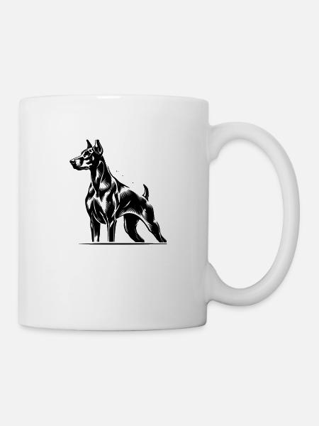 A black and white artistic illustration of a Dober - Tasse - Weiß