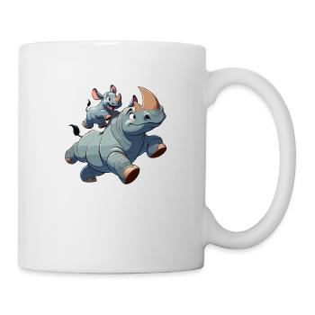 Nashorn mit herumtollendem Kind - Tasse - Weiß - Rechts
