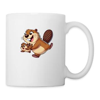 Beaver mother with child frolicking - Mug - white - Right