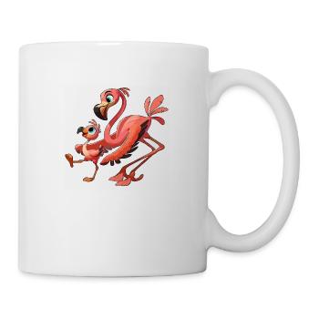 Mère flamant rose avec enfant gambadant - Mug blanc - blanc - Droite