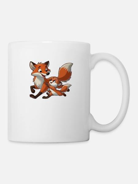 Fuchs mit herumtollendem Kind - Tasse - Weiß