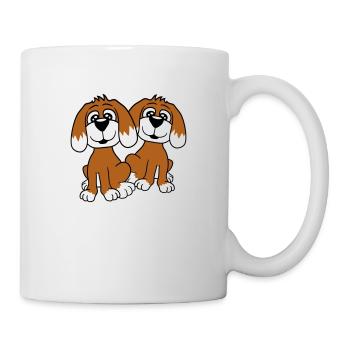 2 chiens équipe assis deux amis équipage heureux - Mug blanc - blanc - Droite