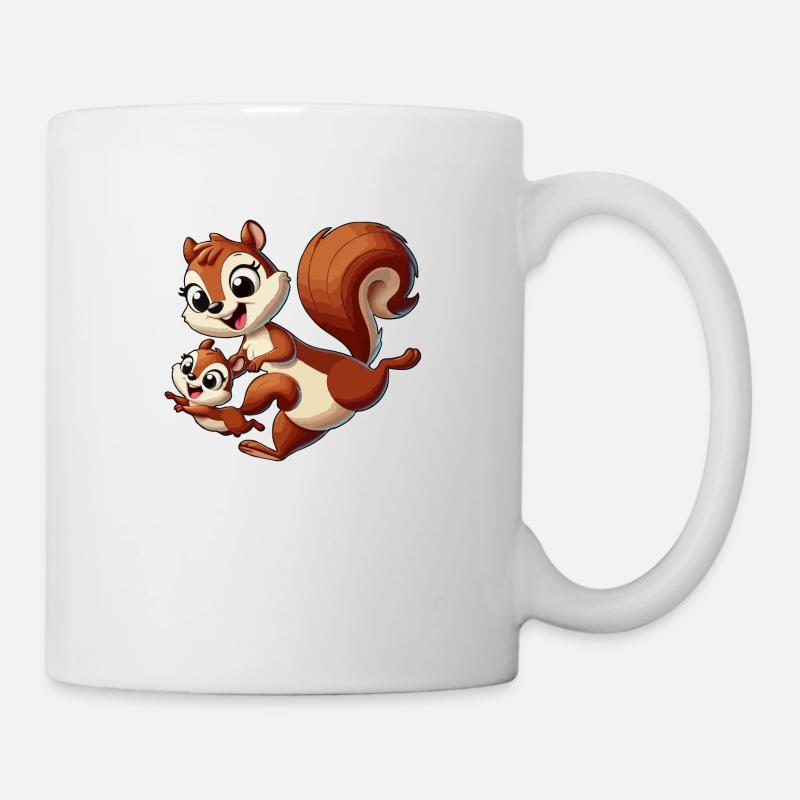 Écureuil mère et enfant gambadant - Mug blanc - blanc