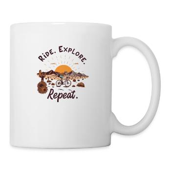 Vintage graphic of cyclist at sunrise – Retro - Mug - white - Right