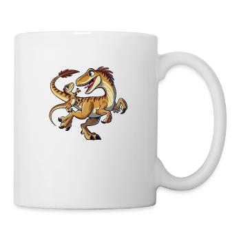 Velociraptor Mutter und Kind beim Herumtollen - Tasse - Weiß - Rechts