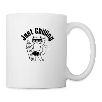 Surfende Katze - "Just Chilling" Design - Tasse - Weiß - Rechts