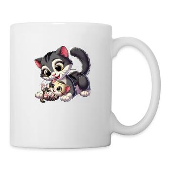 Katzenmutter und liegendes Kind - Tasse - Weiß - Rechts