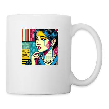 Pop-Art-Illustration einer Frau - Tasse - Weiß - Rechts