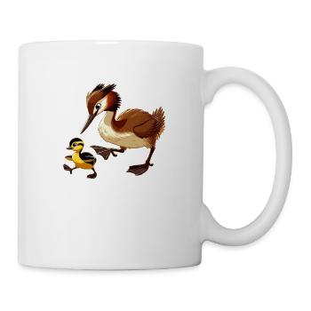 Haubentaucher mit Jungen - Tasse - Weiß - Rechts